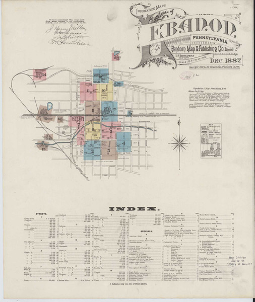 Lebanon Pennsylvania 1887 - Fire Insurance Index - Old Map Reprint