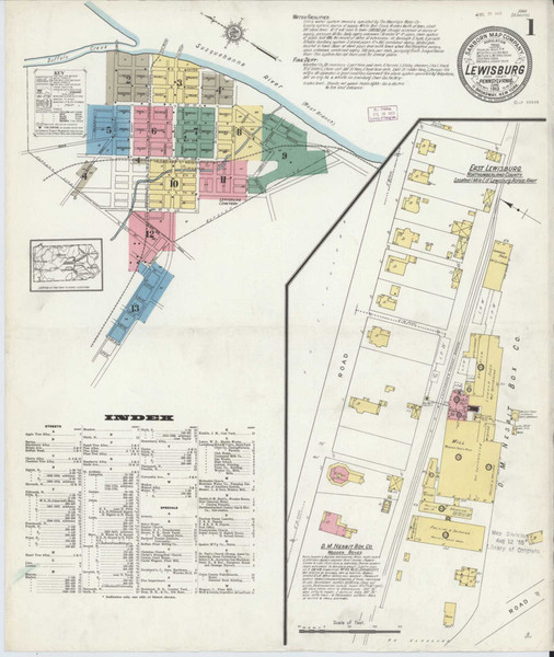 Lewisburg Pennsylvania 1913 - Fire Insurance Index - Old Map Reprint