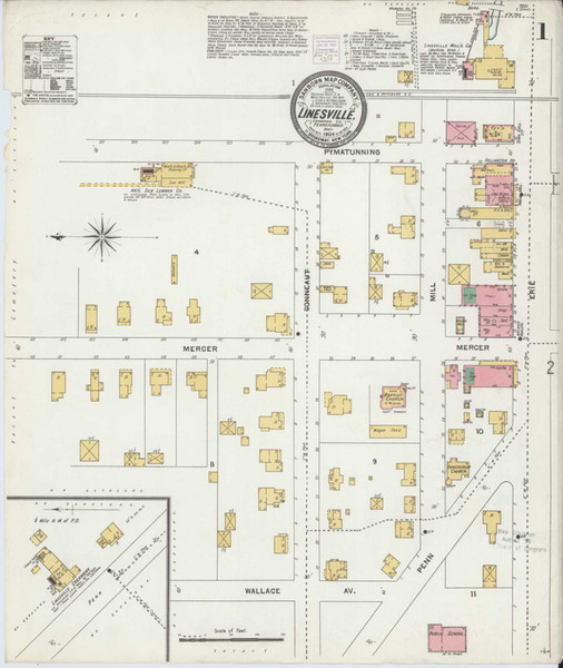 Linesville Pennsylvania 1904 - Fire Insurance Index - Old Map Reprint