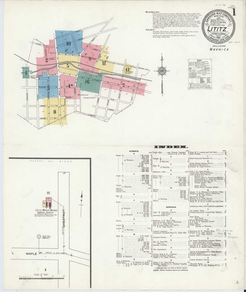 Lititz Pennsylvania 1912 - Fire Insurance Index - Old Map Reprint