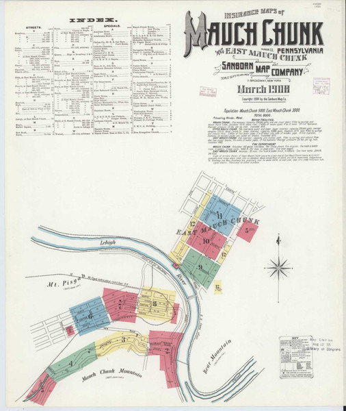 Mauch Chunk Pennsylvania 1908 - Fire Insurance Index - Old Map Reprint