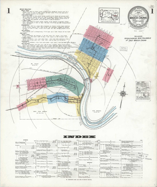 Mauch Chunk Pennsylvania 1923 - Fire Insurance Index - Old Map Reprint