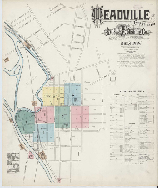 Meadville Pennsylvania 1886 - Fire Insurance Index - Old Map Reprint