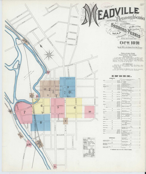 Meadville Pennsylvania 1891 - Fire Insurance Index - Old Map Reprint