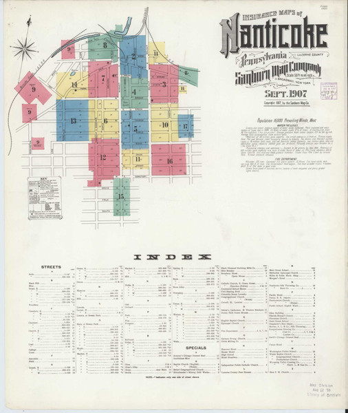 Nanticoke Pennsylvania 1907 - Fire Insurance Index - Old Map Reprint