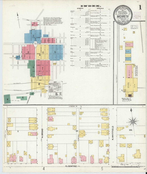 Nazareth Pennsylvania 1904 - Fire Insurance Index - Old Map Reprint