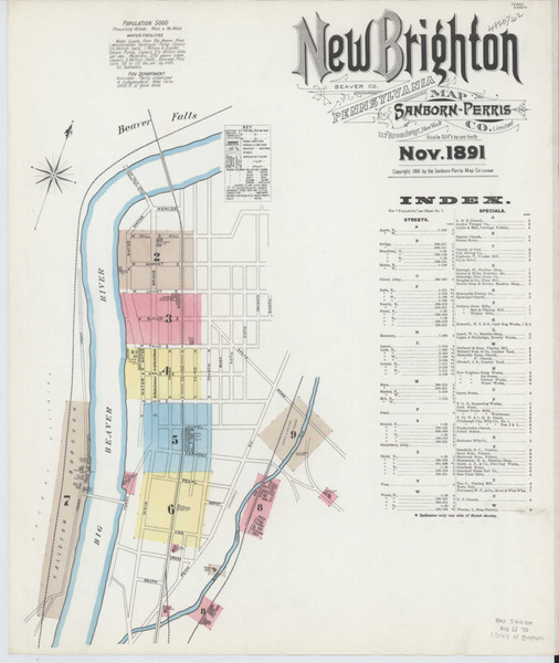 New Brighton Pennsylvania 1891 - Fire Insurance Index - Old Map Reprint