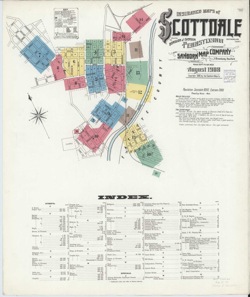 Scottdale Pennsylvania 1908 - Fire Insurance Index - Old Map Reprint