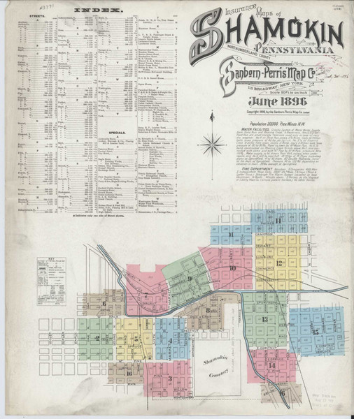 Shamokin Pennsylvania 1896 - Fire Insurance Index - Old Map Reprint