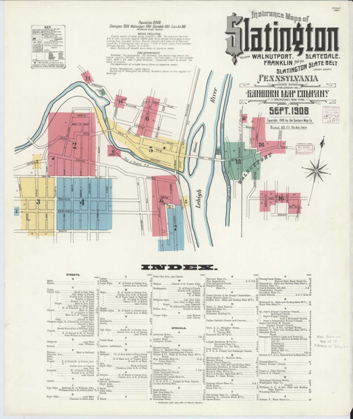 Slatington Pennsylvania 1908 - Fire Insurance Index - Old Map Reprint
