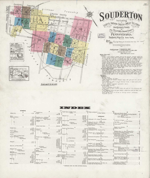 Souderton Pennsylvania 1924 - Fire Insurance Index - Old Map Reprint
