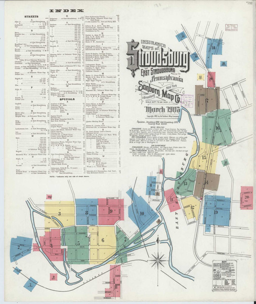Stroudsburg Pennsylvania 1905 - Fire Insurance Index - Old Map Reprint