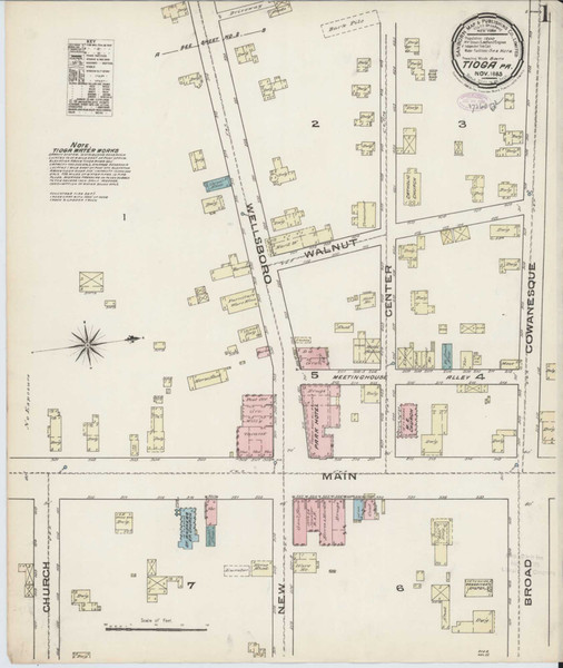 Tioga Pennsylvania 1885 - Fire Insurance Index - Old Map Reprint