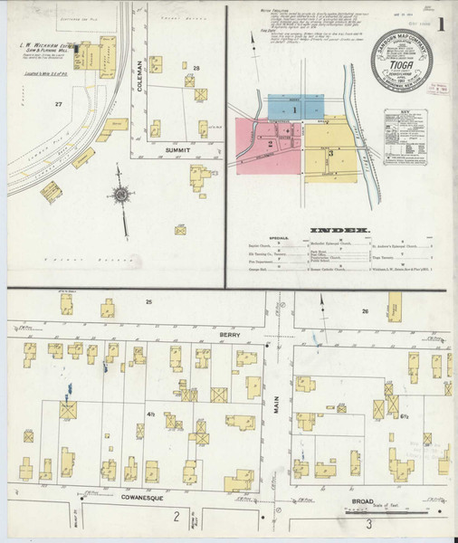 Tioga Pennsylvania 1911 - Fire Insurance Index - Old Map Reprint