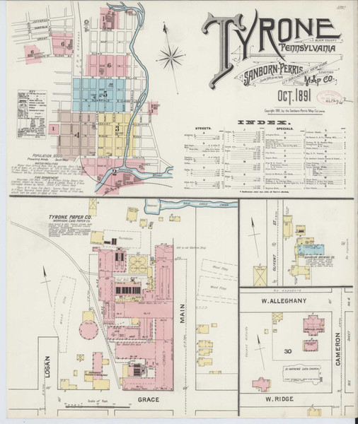 Tyrone Pennsylvania 1891 - Fire Insurance Index - Old Map Reprint
