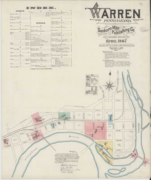 Warren Pennsylvania 1887 - Fire Insurance Index - Old Map Reprint