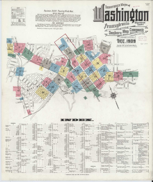 Washington Pennsylvania 1909 - Fire Insurance Index - Old Map Reprint