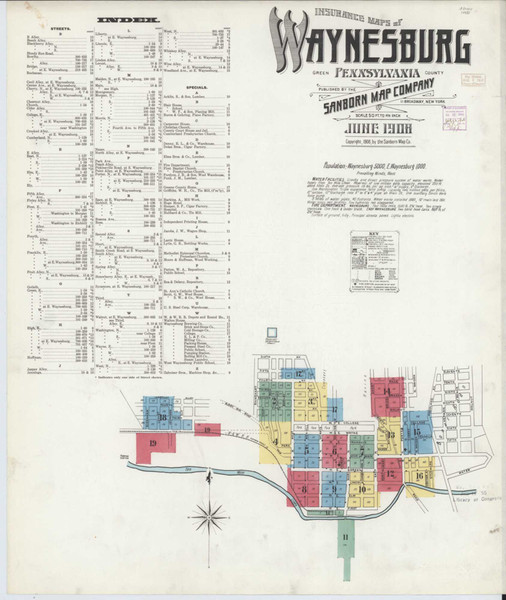 Waynesburg Pennsylvania 1908 - Fire Insurance Index - Old Map Reprint
