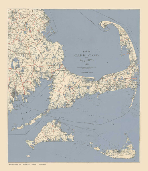 Cape Cod 1892 Walker (Blue Water) - Old Map Custom Print CC-All
