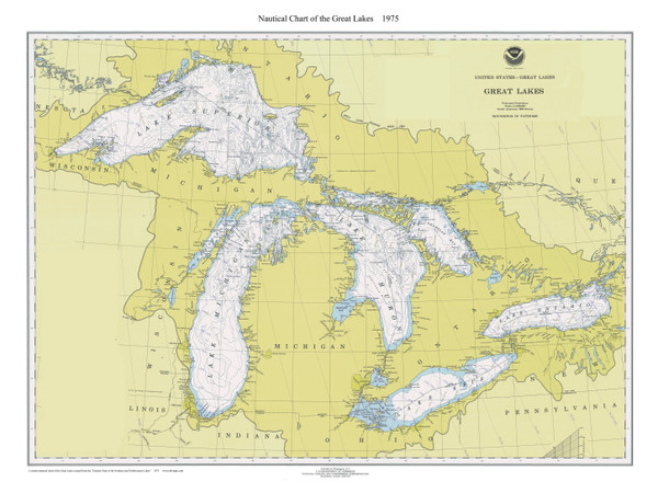 Great Lakes (3:4 Edit) 1975 - Old Map Reprint Nautical Chart Custom LS0