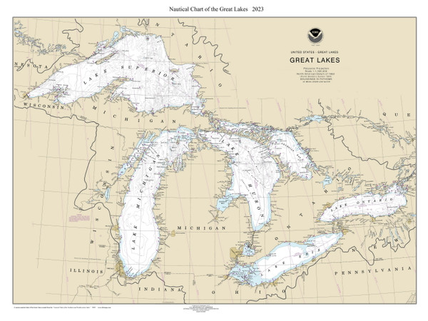 Great Lakes (3:4 Edit) 2023 - Old Map Reprint Nautical Chart Custom LS0