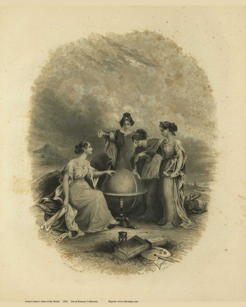 Inside Picture (ladies and a globe) - 1856 Colton World Atlas