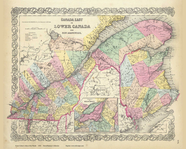 Canada East or Lower Canada - 1856 Colton World Atlas