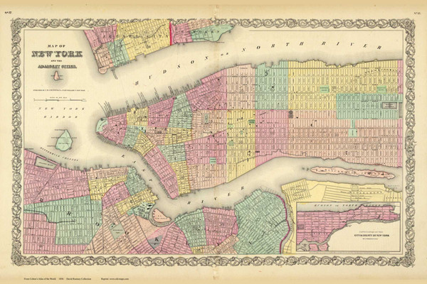 New York City (double page) - 1856 Colton World Atlas