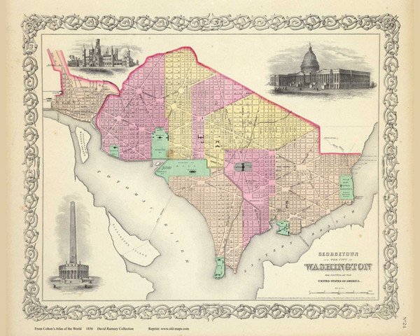 Georgetown and Washington DC - 1856 Colton World Atlas