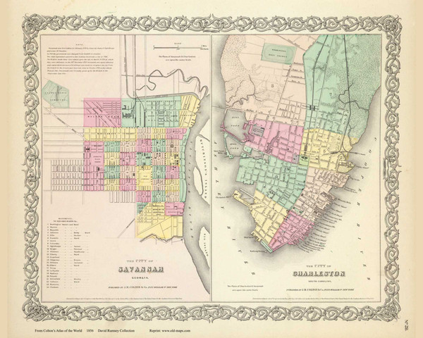 Savannah, GA and Charleston, SC - 1856 Colton World Atlas