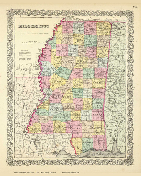 Mississippi - 1856 Colton World Atlas