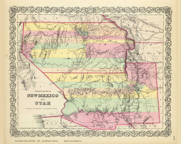 New Mexico and Utah - 1856 Colton World Atlas