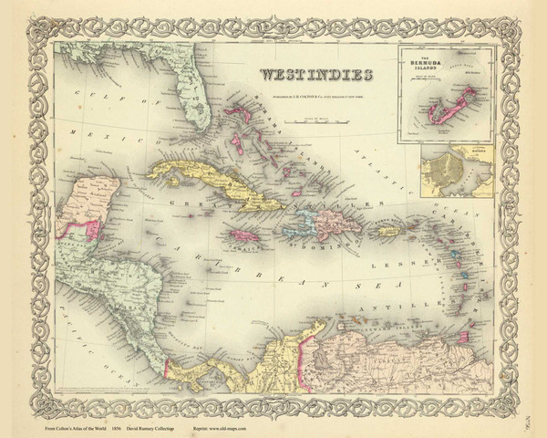 West Indies - 1856 Colton World Atlas