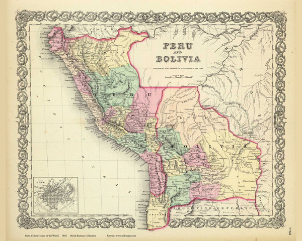 Peru and Bolivia - 1856 Colton World Atlas