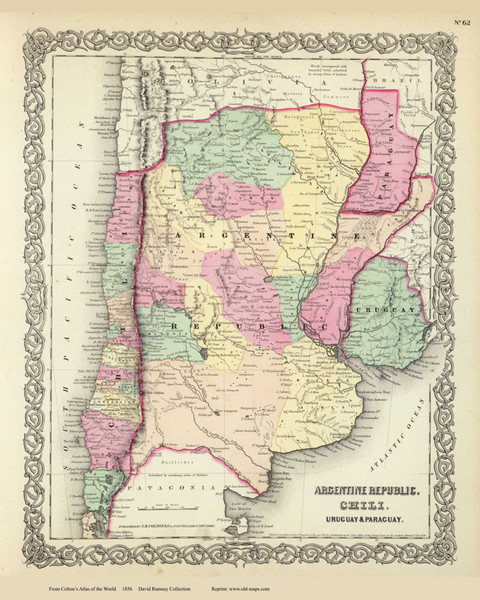 Argentina, Chili (Chile), Uraguay, Paraguay - 1856 Colton World Atlas