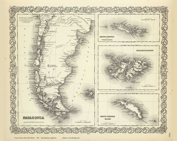 Patagonia, South Orkney, Falkland, and South Georgia Islands - 1856 Colton World Atlas