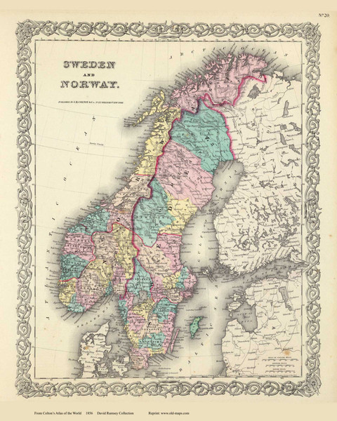 Norway and Sweden - 1856 Colton World Atlas