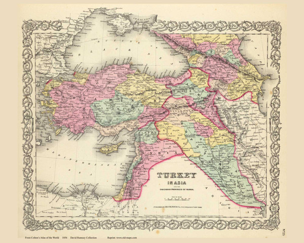 Turkey in Asia and the Caucasian Provinces of Russia - 1856 Colton World Atlas