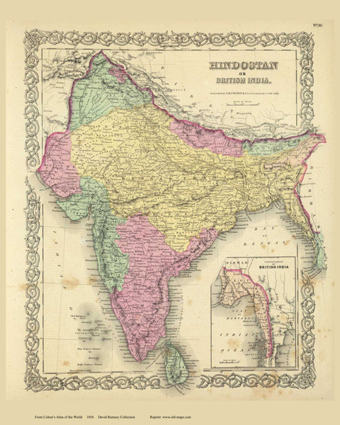 Hindostan or British India - 1856 Colton World Atlas