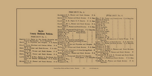 Boyle County Business Directory - Boyle County, Kentucky 1876 Old Town Map Custom Print - Boyle Co.