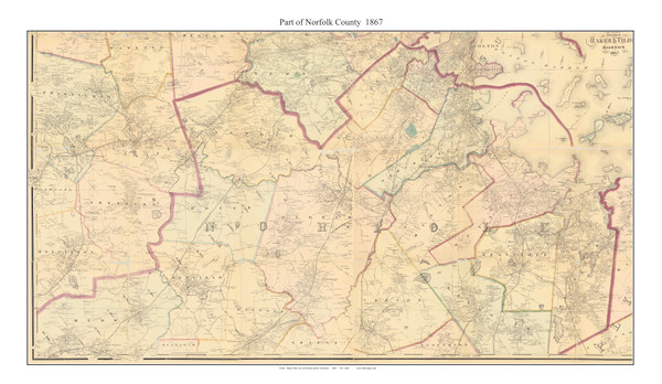 Part of Norfolk County, Massachusetts 1867 Old County Map Custom Print - Boston Environs