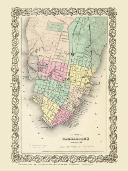 Charleston - 1856 Colton World Atlas Custom Print