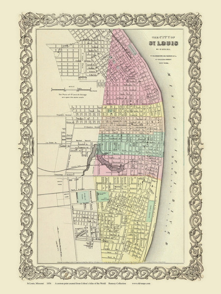 St Louis - 1856 Colton World Atlas Custom Print