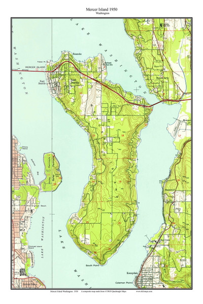 Mercer Island 1950 - Custom USGS Old Topo Map - Washington State 7x7