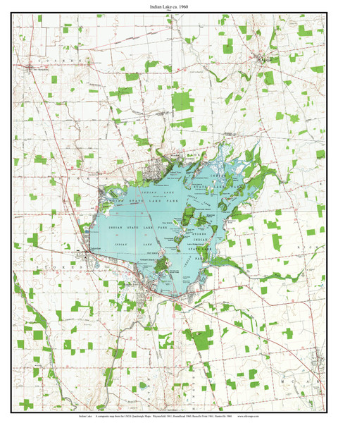 Indian Lake Big Area 1960 - Custom USGS Old Topo Map - Ohio