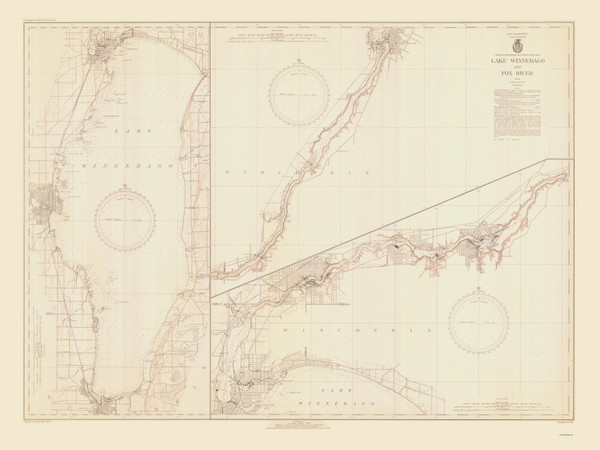 Lake Winnebago and Fox River 1942 Lake Michigan Harbor Chart Reprint Great Lakes 7 - 726