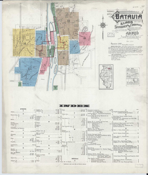 Batavia Illinois 1916 - Fire Insurance Index - Old Map Reprint