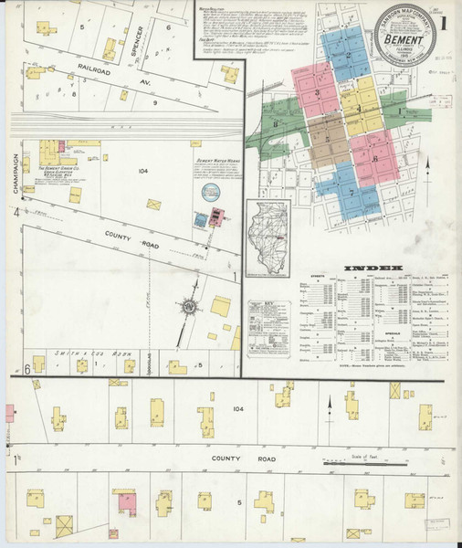 Bement Illinois 1915 - Fire Insurance Index - Old Map Reprint