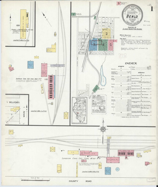 Benld Illinois 1915 - Fire Insurance Index - Old Map Reprint