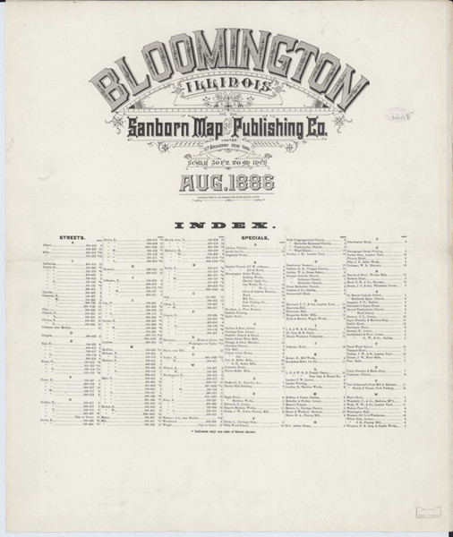 Bloomington Illinois 1886 - Fire Insurance Index - Old Map Reprint